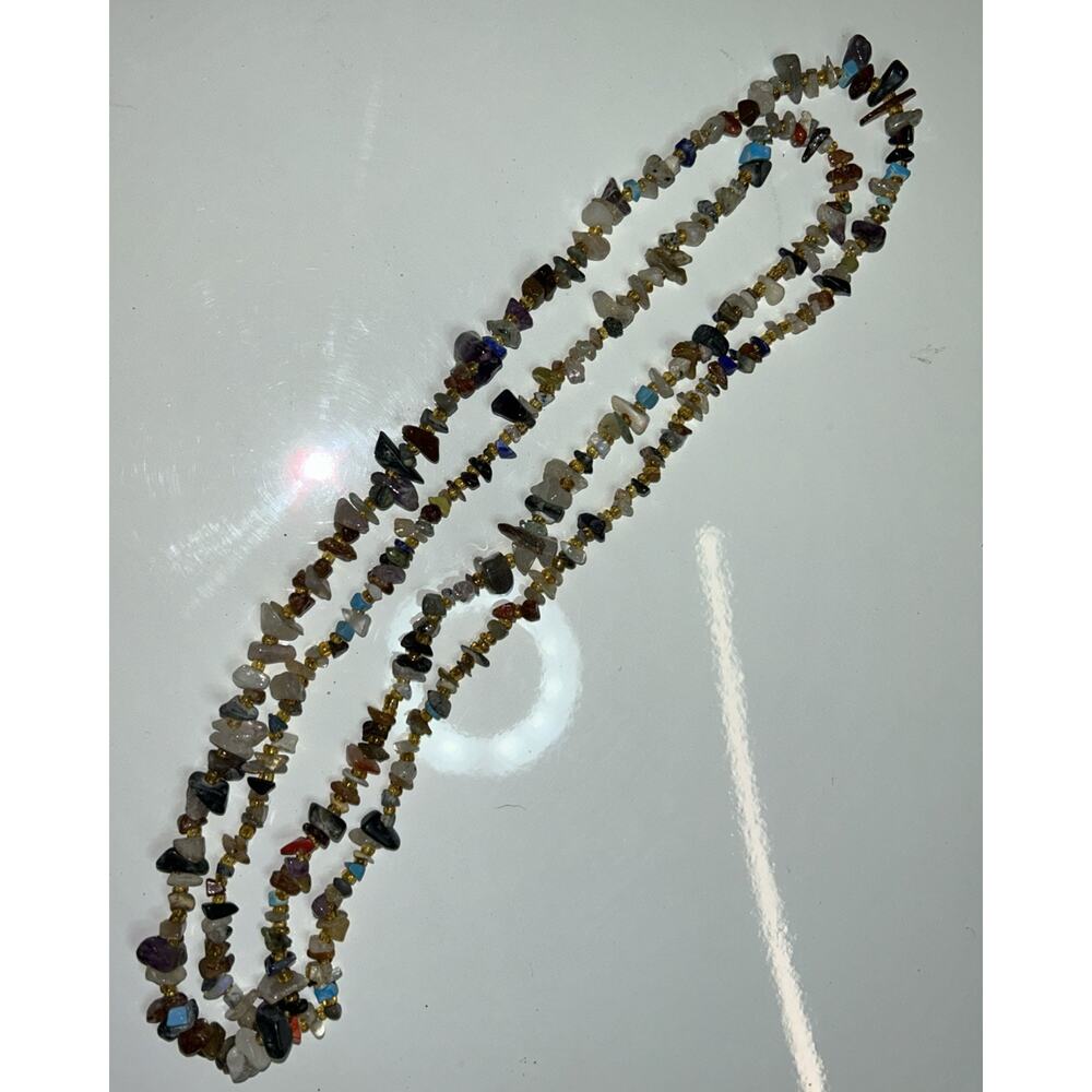 Multi Color Stone Necklace Assorted Gems Chip Long Chakra Energy 17 1/2 In